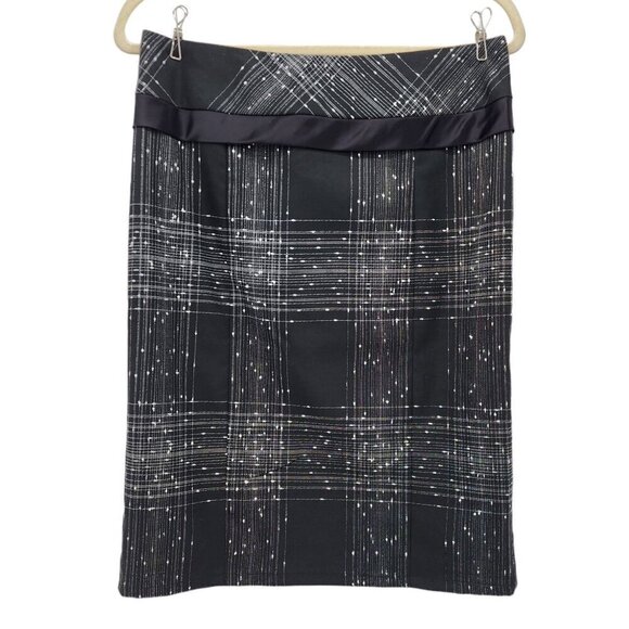 Nanette Lepore Wool Blend Plaid Black White Pencil Skirt Womens 6 - Picture 1 of 7